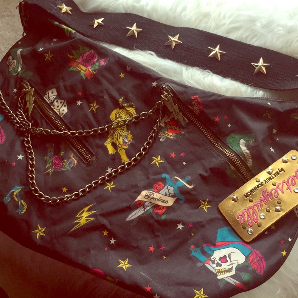 Betsey Johnson Tattoo Hobo Bag with Chains